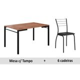 Conjunto Mesa De Cozinha 1526 C Tampo Madeirado 136cm 6 Cadeiras 1700 Preto Courano Preto Carraro