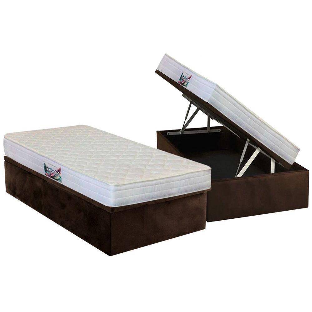 Cama Box Bau Solteiro Colchao Espuma Herval D28 Ag65 Frontier Base Crc Suede Brown 88x188