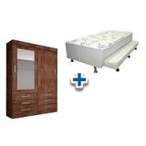 Cama Box Conjugada Solteiro Ortopedica C Aux Guarda Roupa Sonare Canela