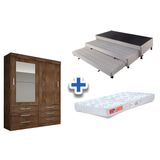 Cama Box Solteiro Colchao Orthocrin C 2 Auxiliares Guarda Roupa Sonare Canela