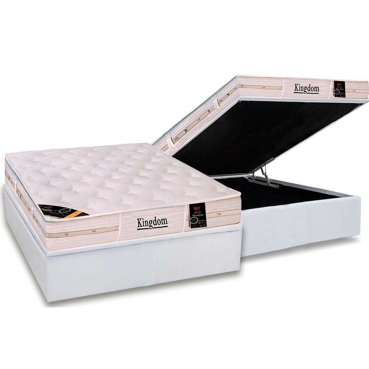 Cama Box Bau Casal Colchao Molas Pocket Ensacadas Castor Kingdom Aloe Vera Base Crc Courano White 138x188