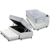 Cama Box Bau C Auxiliar Solteiro Colchao Molas Ortobom Superpocket Freedom Visco Base Crc Courano Branco 88x188