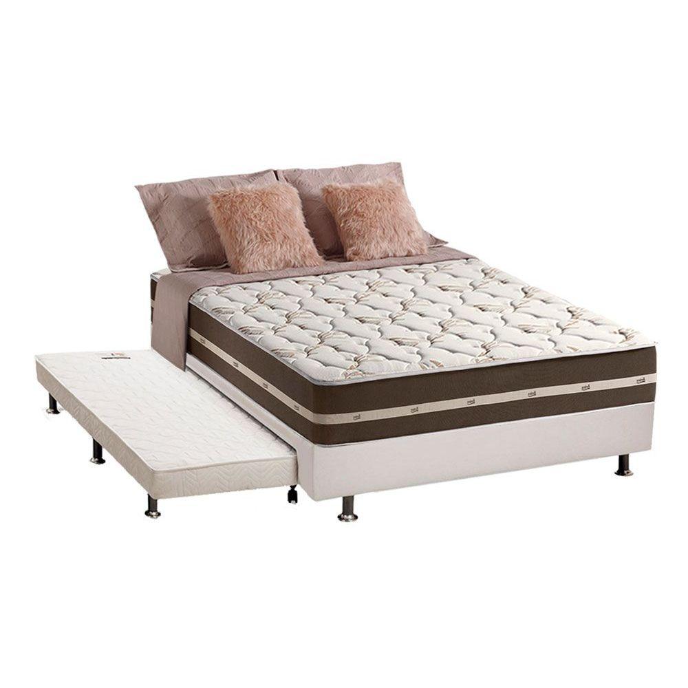 Cama Box C Auxiliar Casal Colchao Anjos Superlastic Classic Marrom Base Crc Courano Branco 138x188