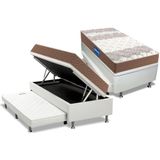 Cama Box Bau C Auxiliar Solteiro Colchao Espuma Probel D33 Guarda Costa Base Crc Courano White 88x188