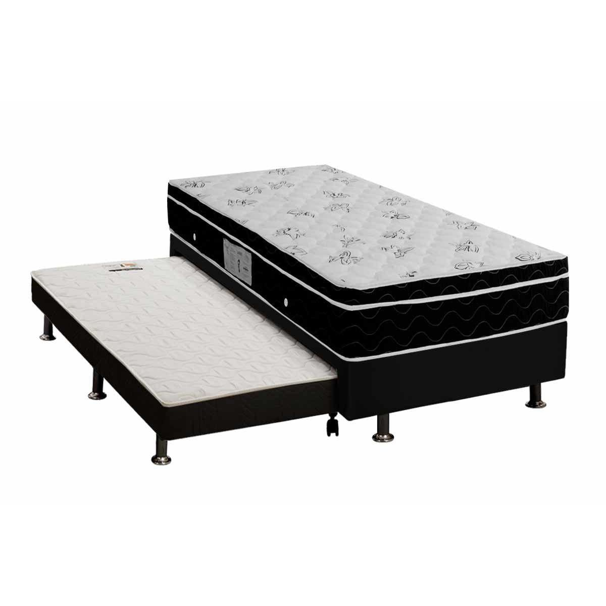 Cama Box C Auxiliar Solteiro Colchao Ortobom Nanolastic Physical Base Crc Courano Black 88x188