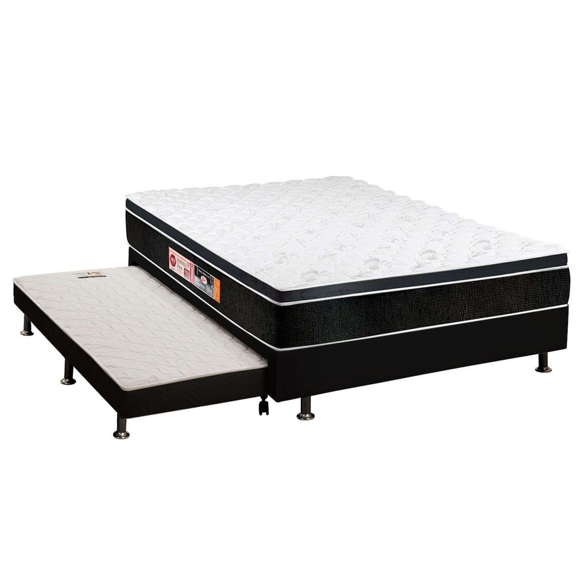 Cama Box C Auxiliar Casal Colchao Espuma Castor D33 Black E White Base Crc Courano Black 138x188