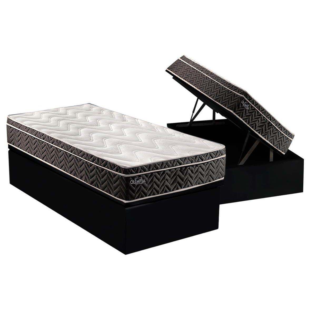 Cama Box Bau Solteiro Colchao Molas Paropas Extrapedic Olimpia Base Crc Suede Black 88x188