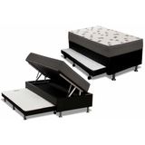 Cama Box Bau C Auxiliar Solteiro Colchao Espuma Ortobom D45 Light Saude Base Crc Courano Black 88x188
