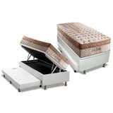 Cama Box Bau C Auxiliar Solteiro Colchao Molas Paropas Masterpocket Eco Linho Base Crc Courano Branco 88x188