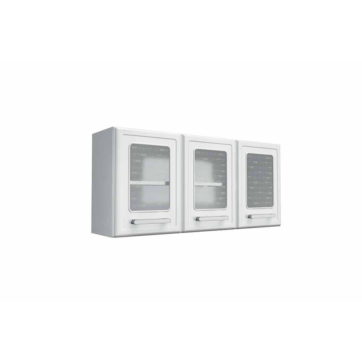 Armario De Cozinha Modulado Gourmet 7009 3 Portas C Vidro Branco Bertolini