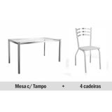 Conjunto Mesa De Cozinha Reno C Tampo De Vidro 150cm 4 Cadeiras Portugal Cromada Branco Kappesberg