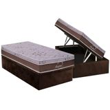 Cama Box Bau Solteiro Colchao Molas Probel Masterpocket Ensacadas Maxifoam Base Crc Suede Brown 88x188