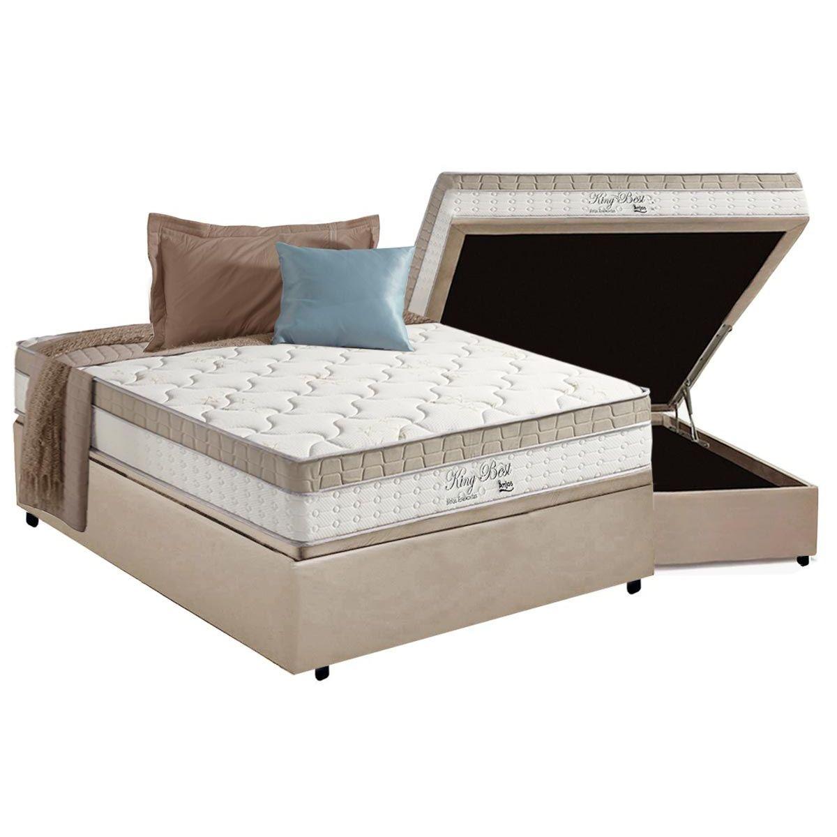 Cama Box Bau Casal Colchao Molas Masterpocket Ensacadas Anjos King Best Clean Base Crc Suede Clean 138x188