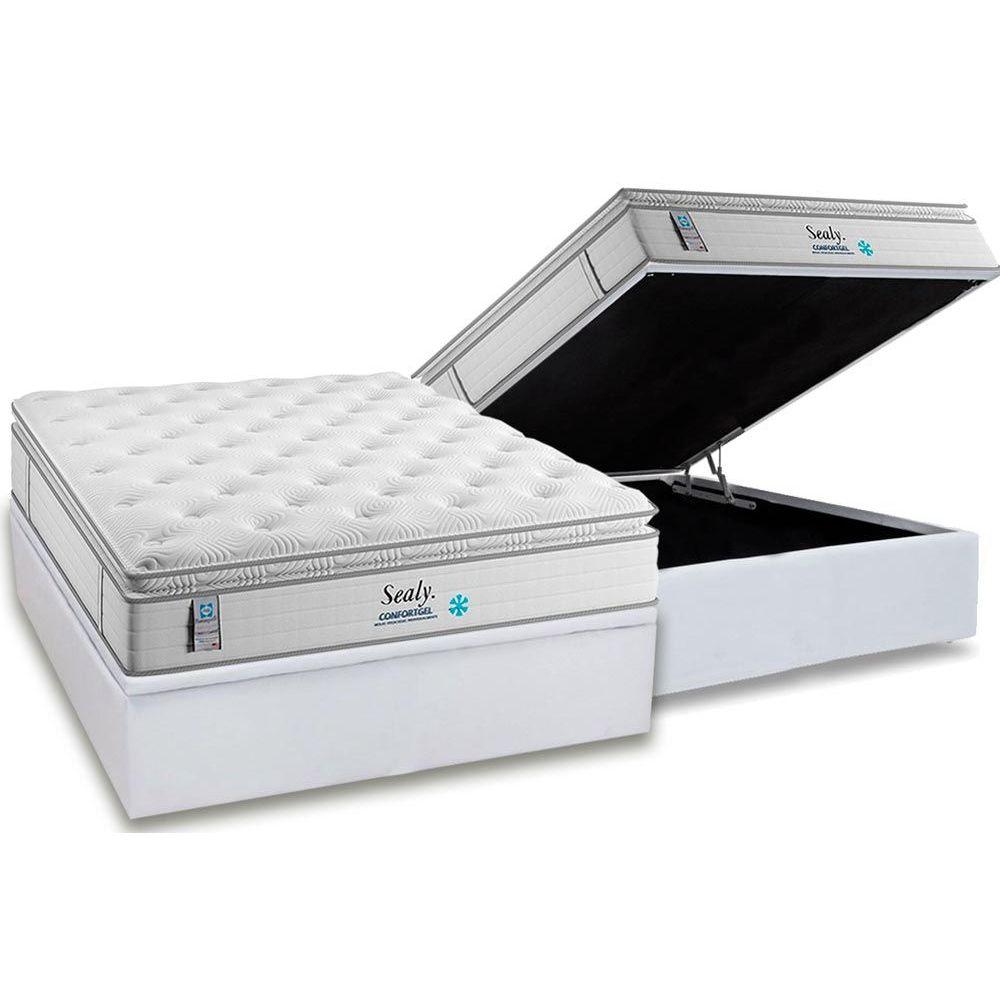 Cama Box Bau Casal Colchao Molas Plumatex Masterpocket Ensacadas Confortgel Base Crc Courano White 138x188