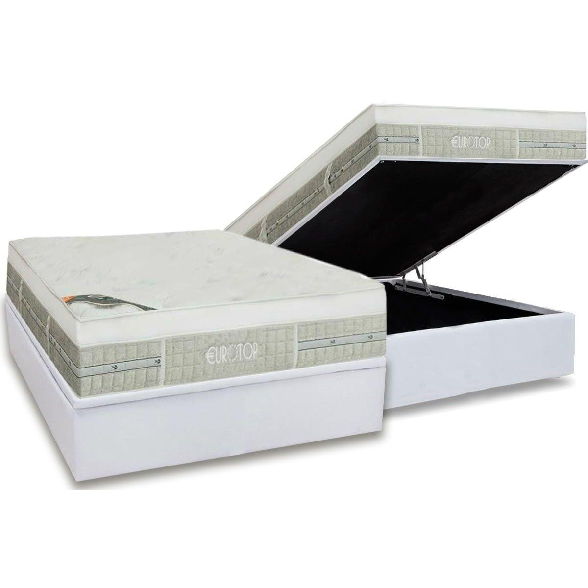 Cama Box Bau Casal Colchao Molas Pocket Ensacadas Castor Summer Winter Base Crc Courano White 138x188