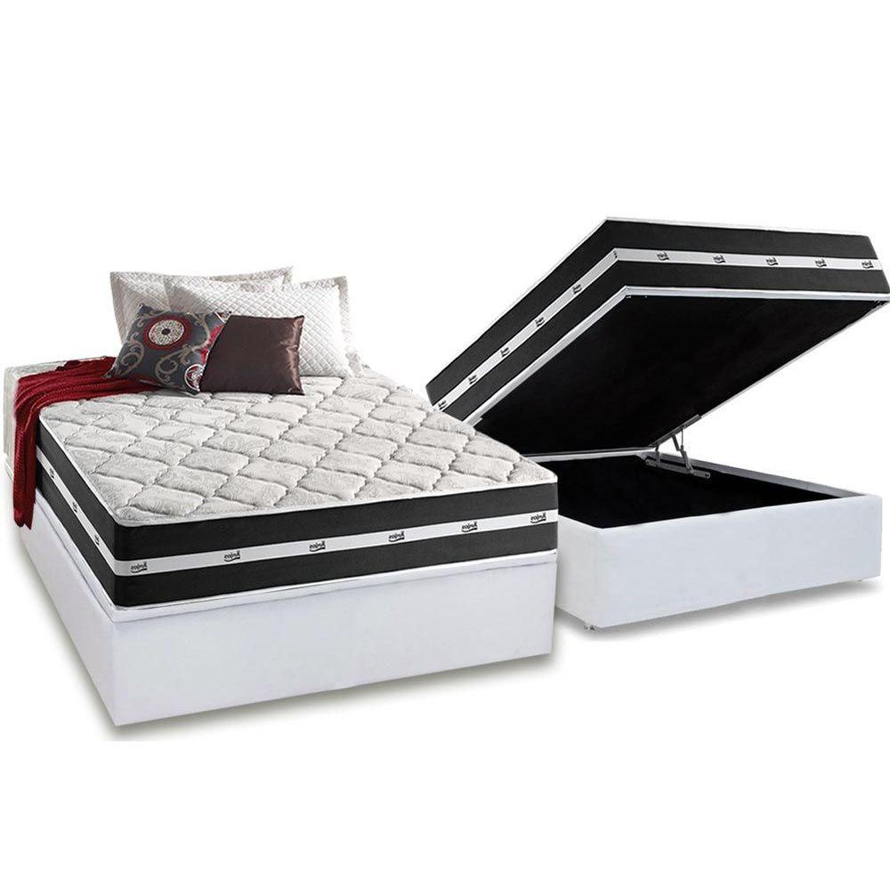 Cama Box Bau Casal Colchao Molas Anjos Masterpocket Ensacadas Classic Base Crc Courano White 138x188