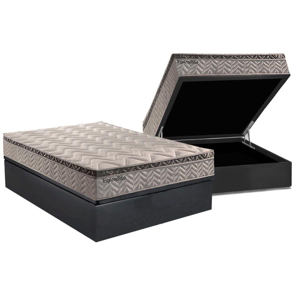 Cama Box Bau Casal Colchao Molas Masterpocket Ensacadas Paropas Esplendido Bordo Base Crc Suede Gray 138x188