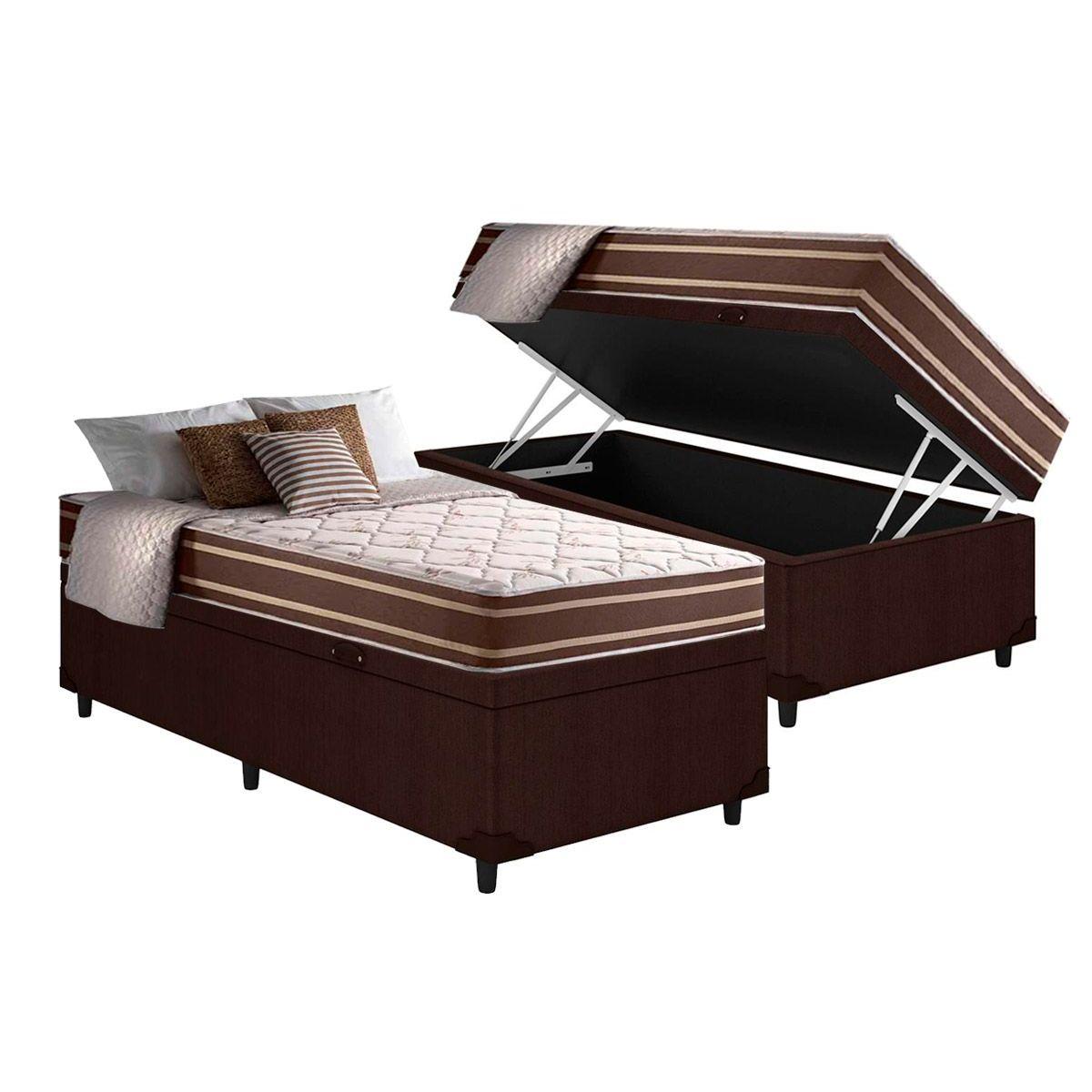 Cama Box Bau Solteiro Colchao Molas Ensacadas Anjos Masterpocket Duo Sono Base Crc Courano Brown 88x188