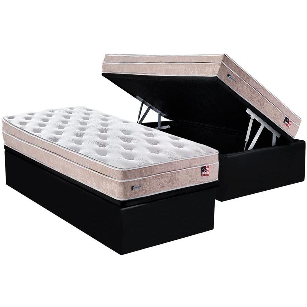 Cama Box Bau Solteiro Colchao Molas Ensacadas Plumatex Masterpocket Miami Base Crc Suede Black 88x188