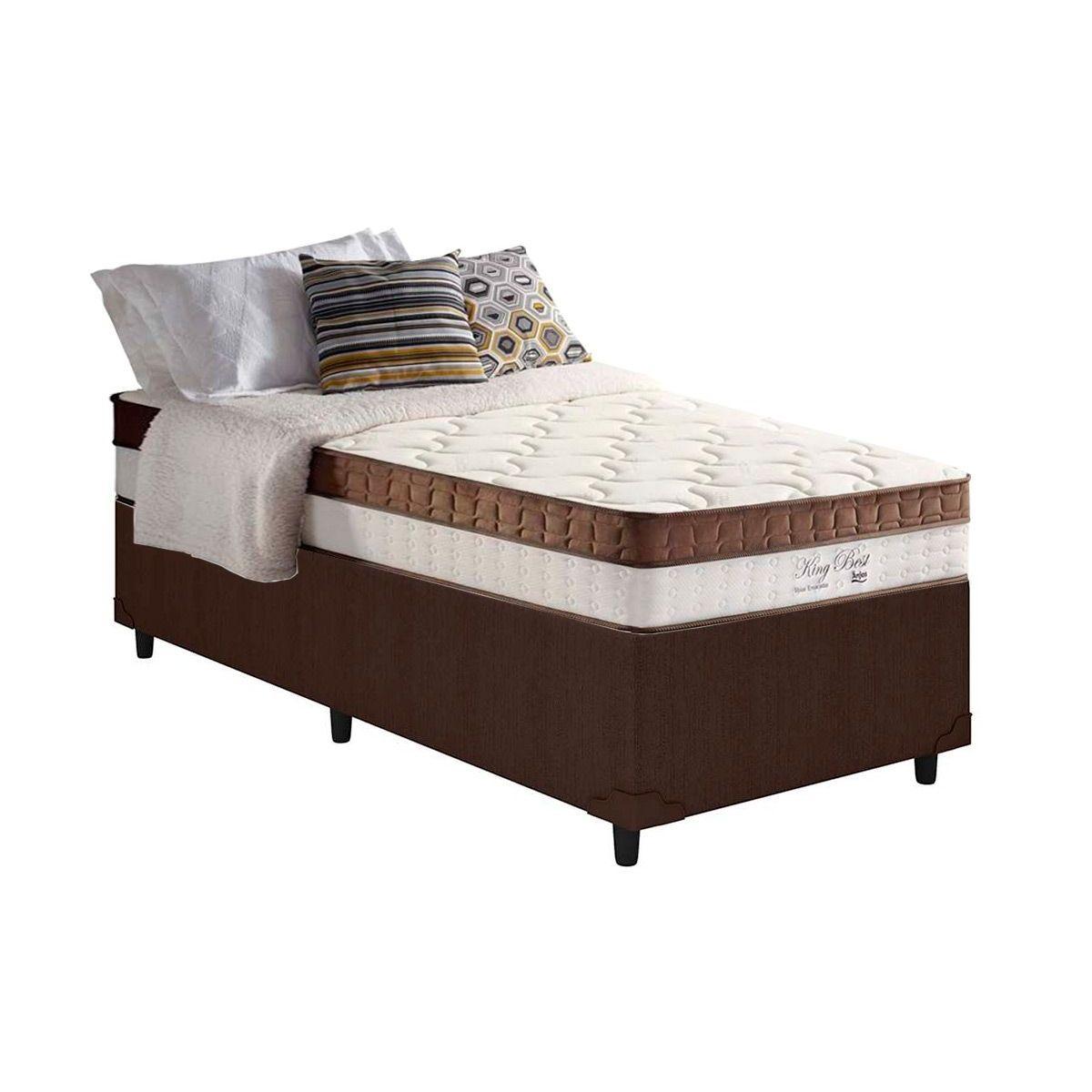 Cama Box Solteiro Colchao Molas Anjos Masterpocket Ensacadas New King Base Linhao Brown 88x188