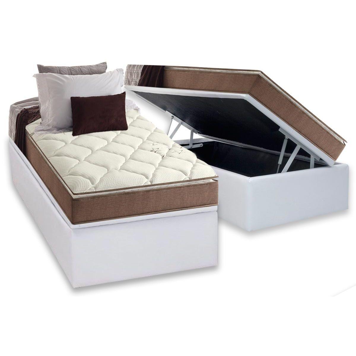 Cama Box Bau Solteiro Colchao Ortopedico Anjos D28 Ag65 Star Pillow Top Base Crc Courano White 88x188