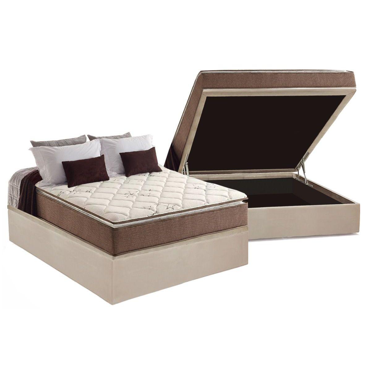 Cama Box Bau Casal Colchao Ortopedico Anjos D28 Ag65 Star Pillow Top Base Crc Suede Clean 138x188