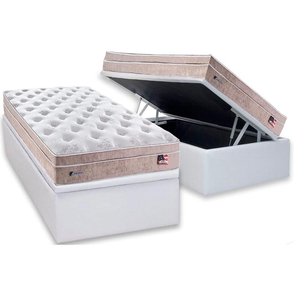 Cama Box Bau Solteiro Colchao Molas Ensacadas Plumatex Masterpocket Miami Base Crc Courano White 88x188