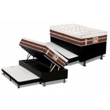 Cama Box Bau C Auxiliar Solteiro Colchao Molas Castor Pocket Silver Star Air Hibrido Base Crc Courano Black 88x188