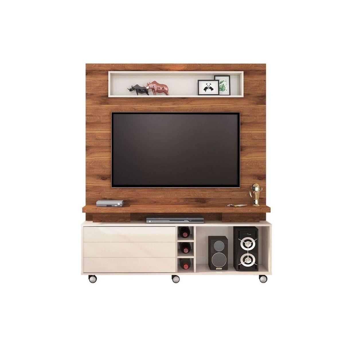 Estante Para Sala Quebec Tv Ate 60 Polegadas C 1 Porta De Correr E 6 Nichos Rustico Terrara Off White Dj Moveis