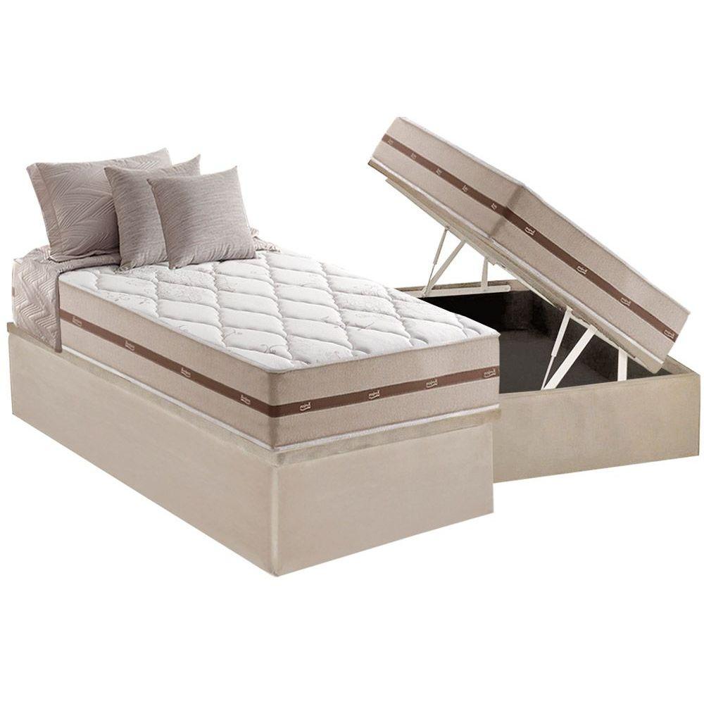 Cama Box Bau Solteiro Colchao Molas Ensacadas Anjos Masterpocket Classis Base Crc Suede Clean 88x188