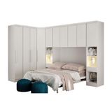 Quarto Modulado Casal Rizon 6 Pecas 1 Armario Ponte 1 Closet 2 Guarda Roupas 2 Complementos Qcm02 Branco Novo Horizonte