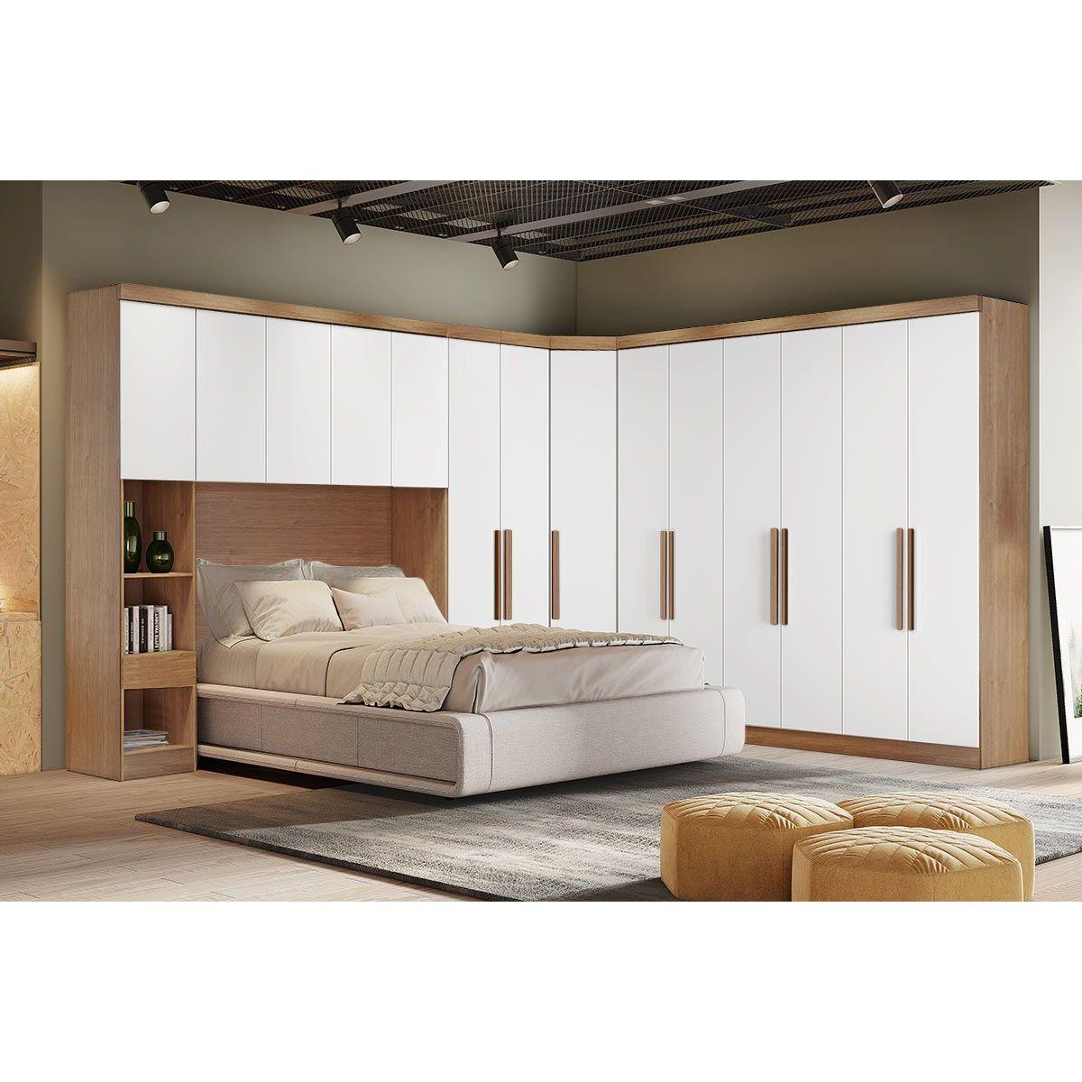 Quarto Modulado Bari Rizon 5 Pecas 1 Armario Ponte 1 Closet 2 Guarda Roupas 1 Complemento Qc204 Freijo Fendioff