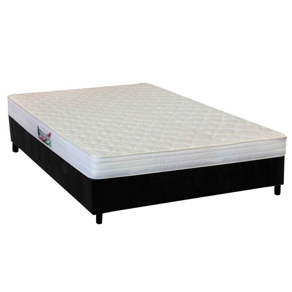 Cama Box Casal Colchao Espuma Herval Ag65 Frontier Base Crc Suede Black 138x188