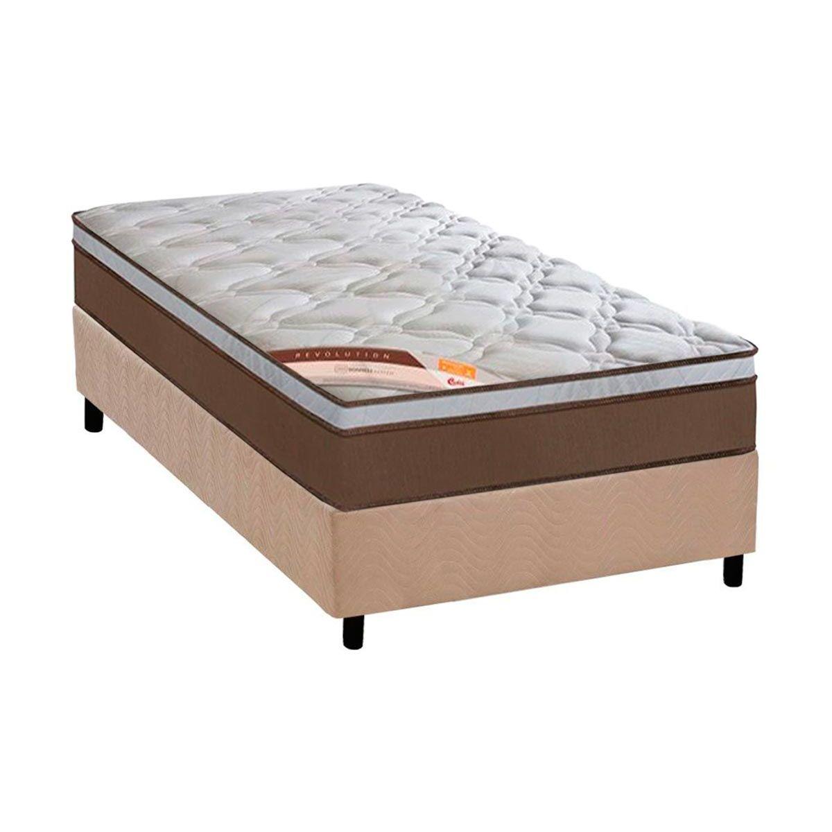 Cama Box Solteiro Colchao Molas Castor Pocket Revolution Base Crc Suede Clean 88x188