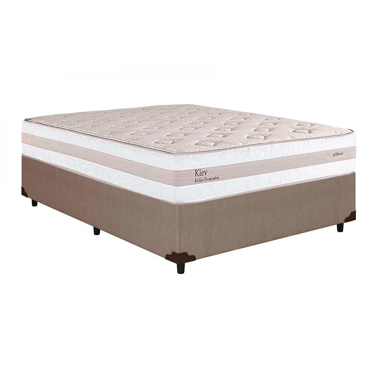 Cama Box Casal Colchao Molas Herval Masterpocket Ensacadas Kiev Base Crc Linhao Bege 138x188