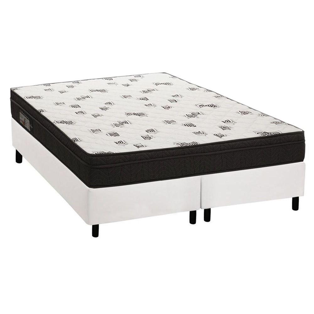 Cama Box Queen Colchao Espuma Ortobom D45 Light Saude Base Crc Courano White 158x198