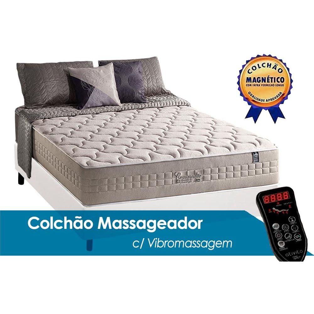 Cama Box Casal Colchao Molas Masterpocket Ensacadas Anjos Commodite Magnetico C Vibro Massagem Base Crc Courano White 138x188