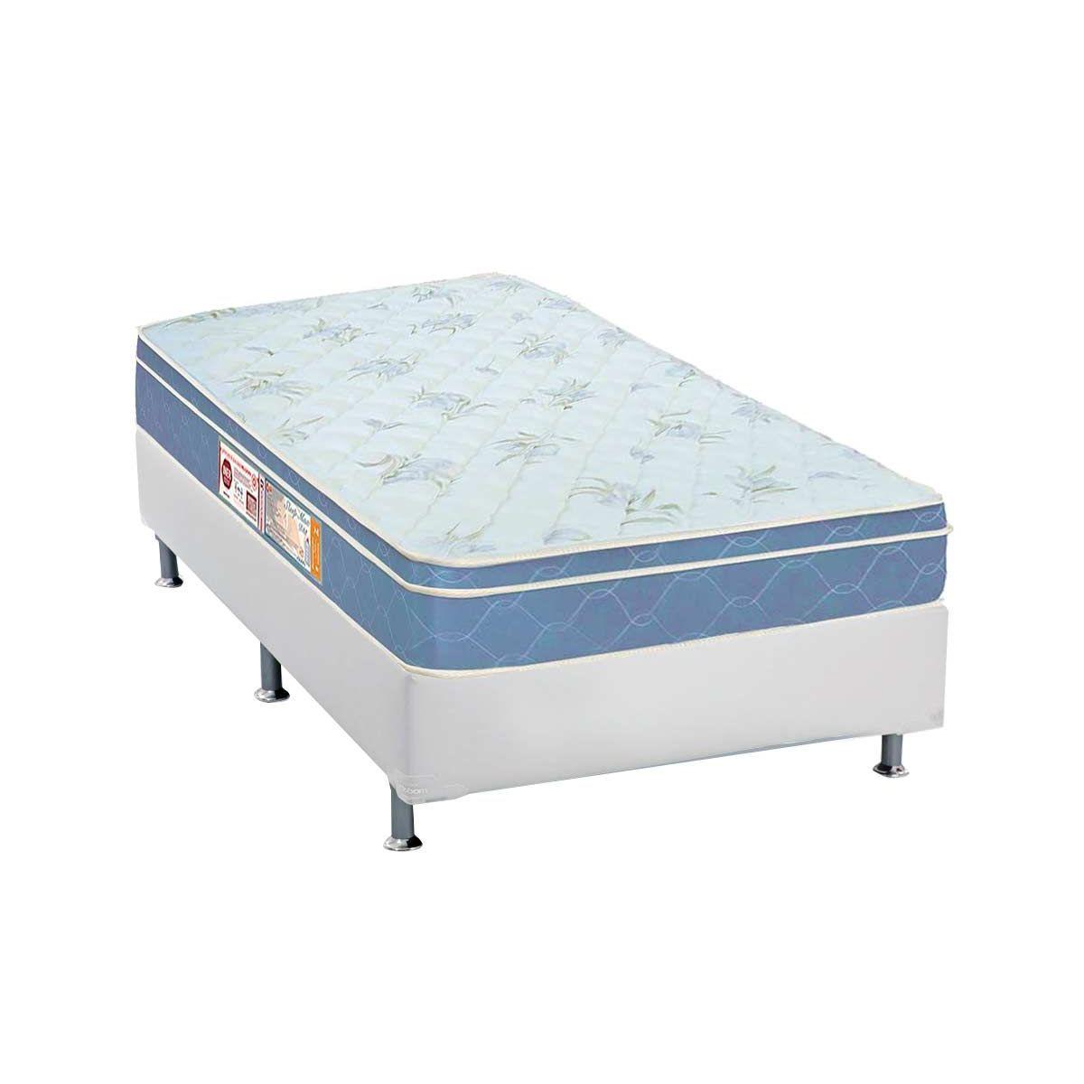 Cama Box Solteiro Colchao Espuma Castor D45 Sleep Max Base Crc Courano White 88x188