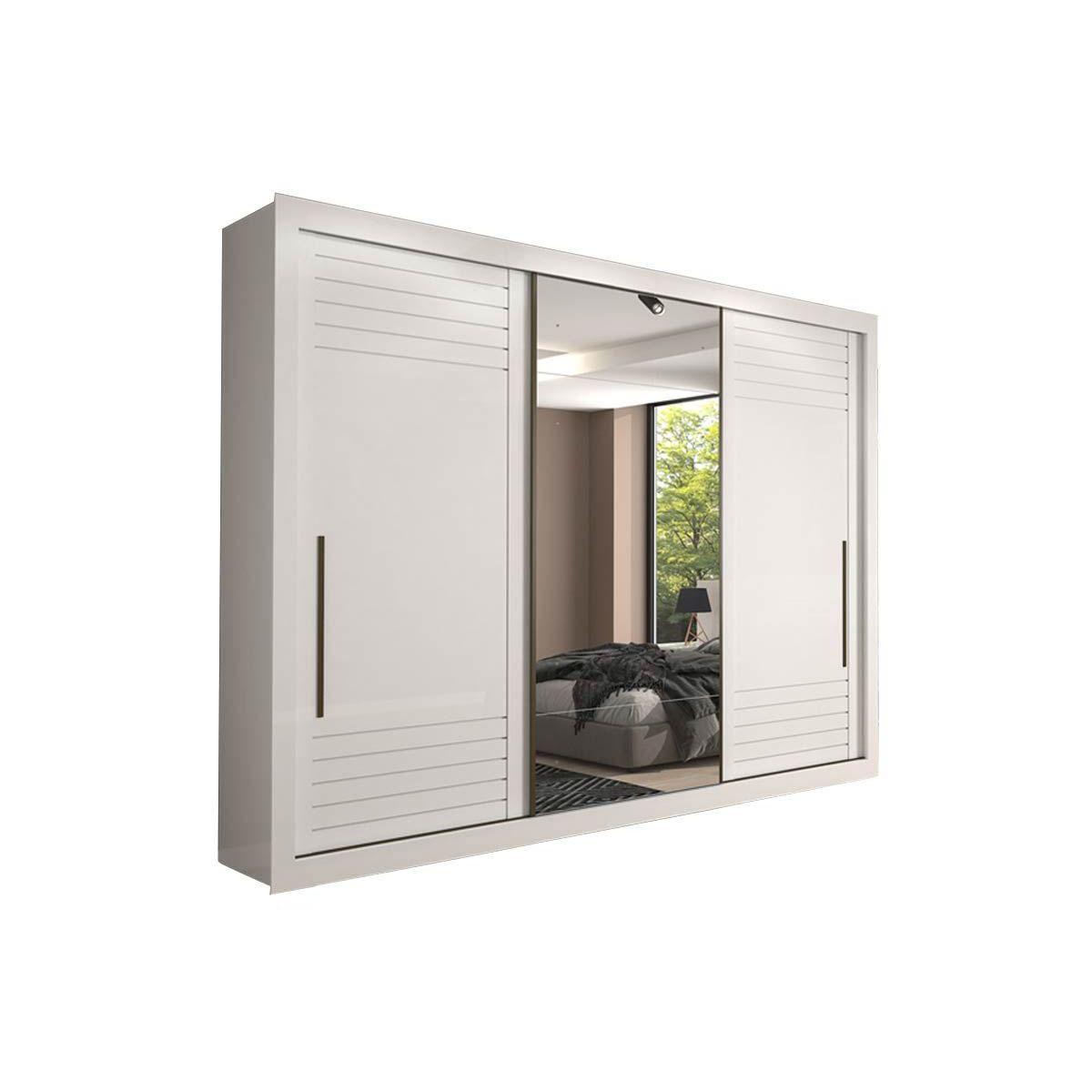 Guarda Roupa 3 Portas De Correr E 6 Gavetas C Espelho Vitoria Branco Panan