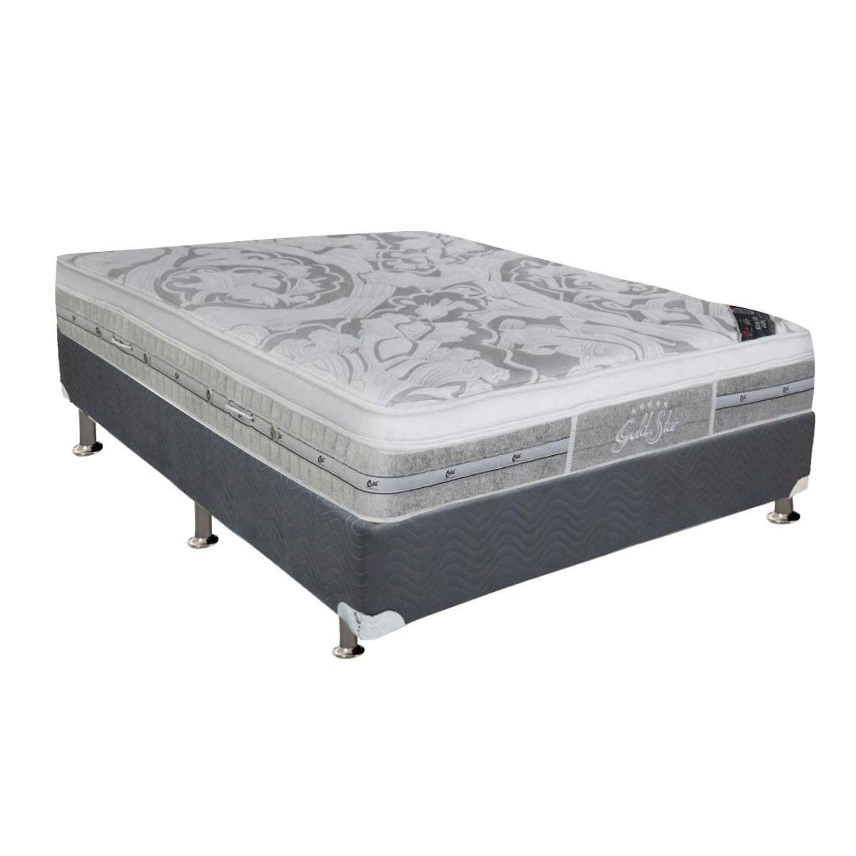 Cama Box Casal Colchao Molas Pocket Ensacadas Castor Super Luxo Latex Push Base Crc Suede Cinza 138x188