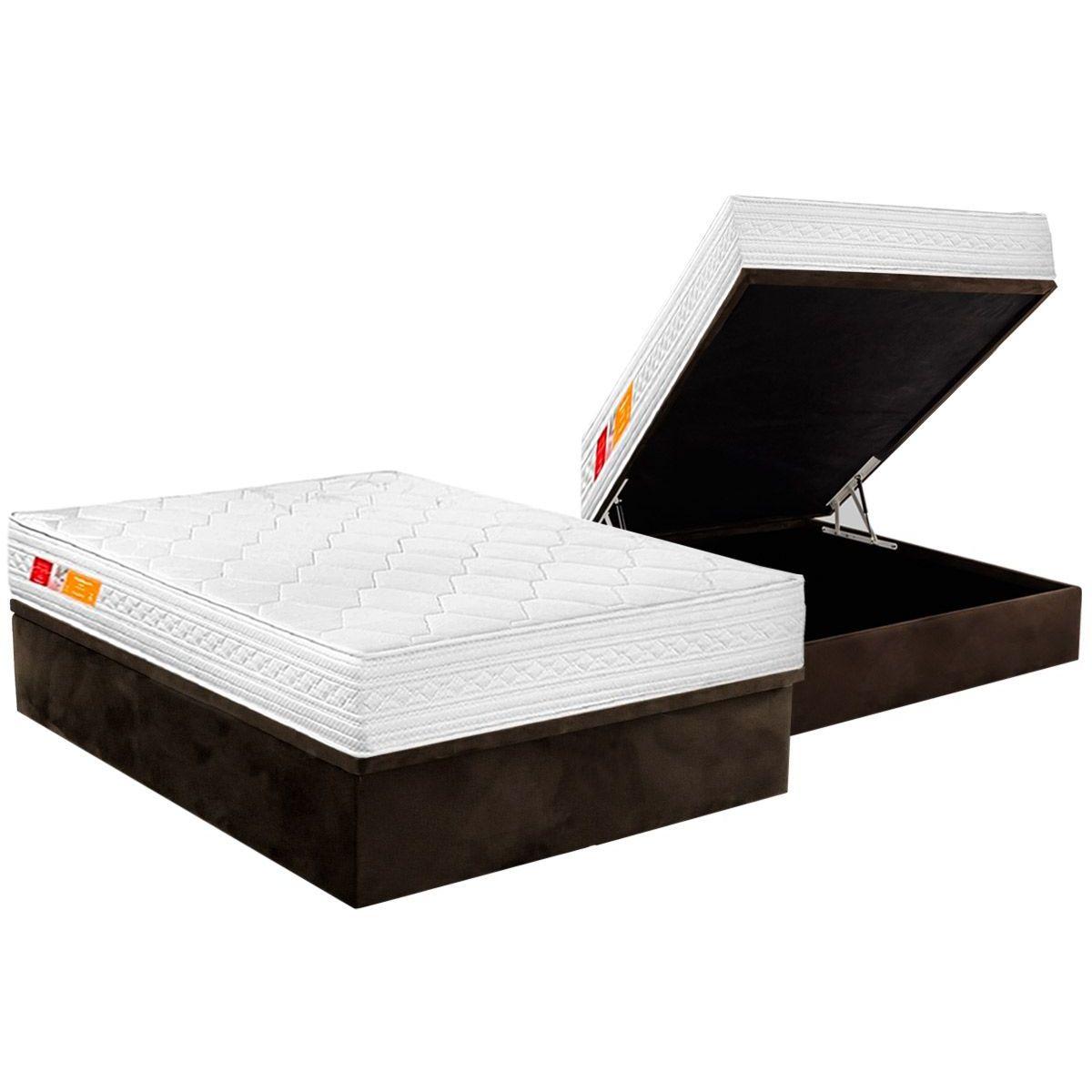 Cama Box Bau Casal Colchao Espuma Orthocrin D33 Royal Plus Pro Saude Duplo Euro Pillow Base Crc Suede Brown 138x188