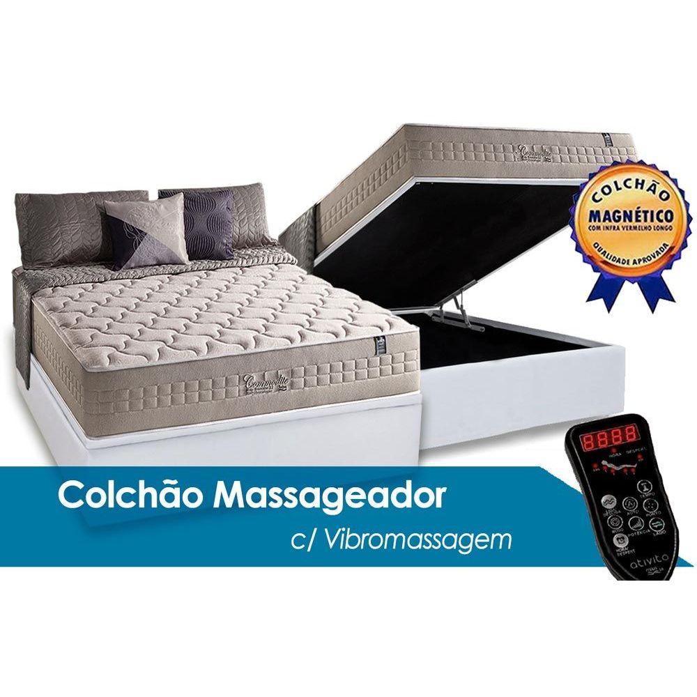 Cama Box Bau Casal Colchao Molas Anjos Masterpocket Ensacadas C Vibro Massagem Commodite Base Crc Courano White 138x188