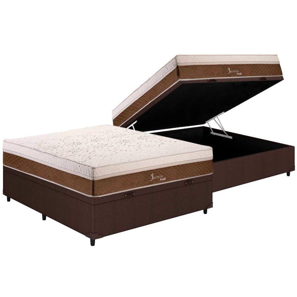 Cama Box Bau Casal Colchao Molas Polar Masterpocket Ensacadas Jasmim Base Crc Courano Brown 138x188