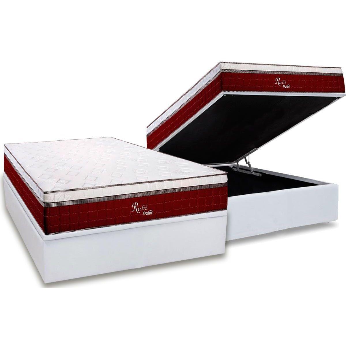 Cama Box Bau Casal Colchao Molas Masterpocket Ensacadas Polar Rubi Base Crc Courano White 138x188