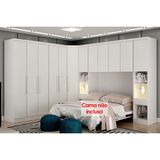 Quarto Casal Modulado Rizon 7 Pecas 1 Armario Ponte 1 Closet 3 Guarda Roupas 2 Complementos Qc211 Branco Novo Horizonte