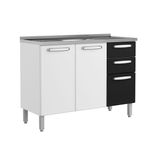 Gabinete De Cozinha Modulado C Pia Evidence 7025 3 Portas 2 Gavetas Branco Preto Bertolini