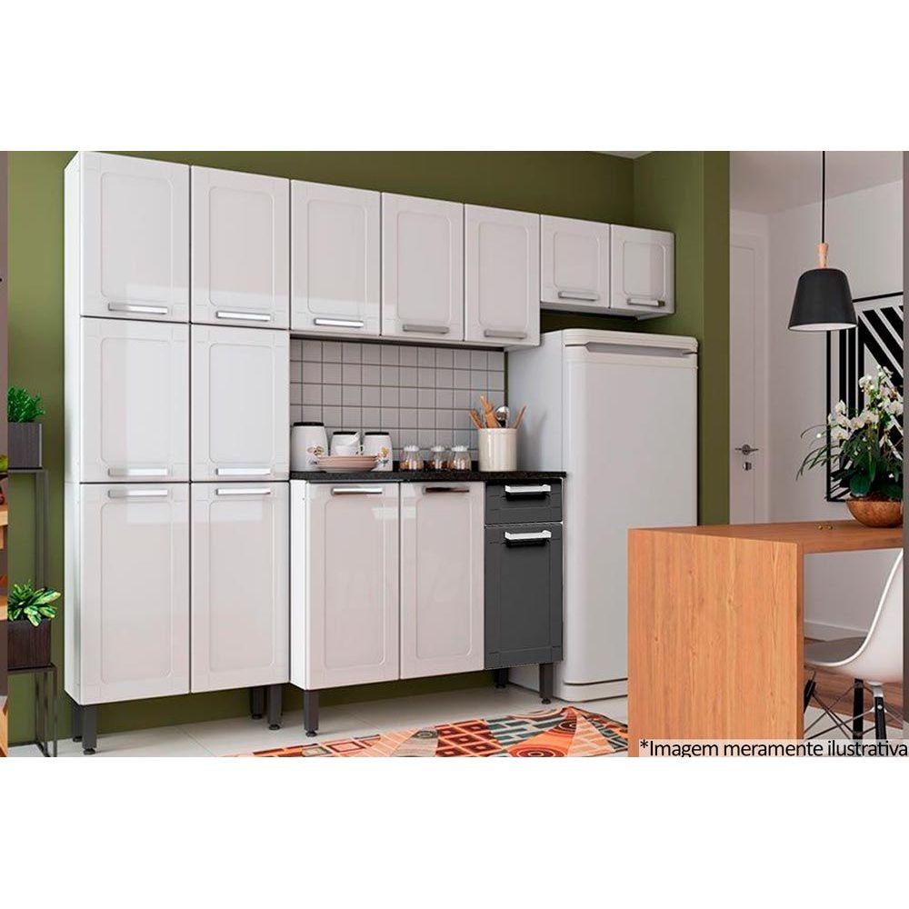 Cozinha Modulada Completa Multipla 4 Pecas 2 Armarios 1 Balcao 1 Paneleiro C4p74 Branco Preto Bertolini