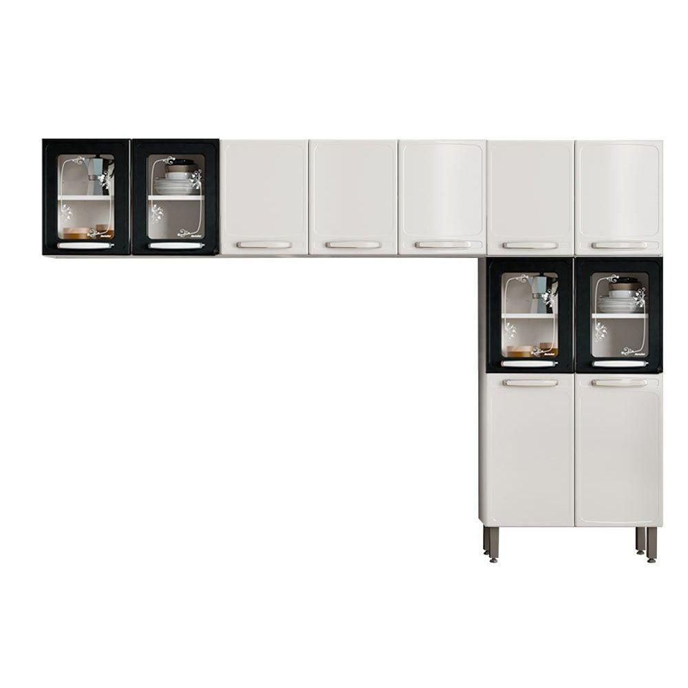 Cozinha Modulada Bertolini Evidence 3 Pecas 2 Armarios 1 Paneleiro Cpt56 Branco Preto