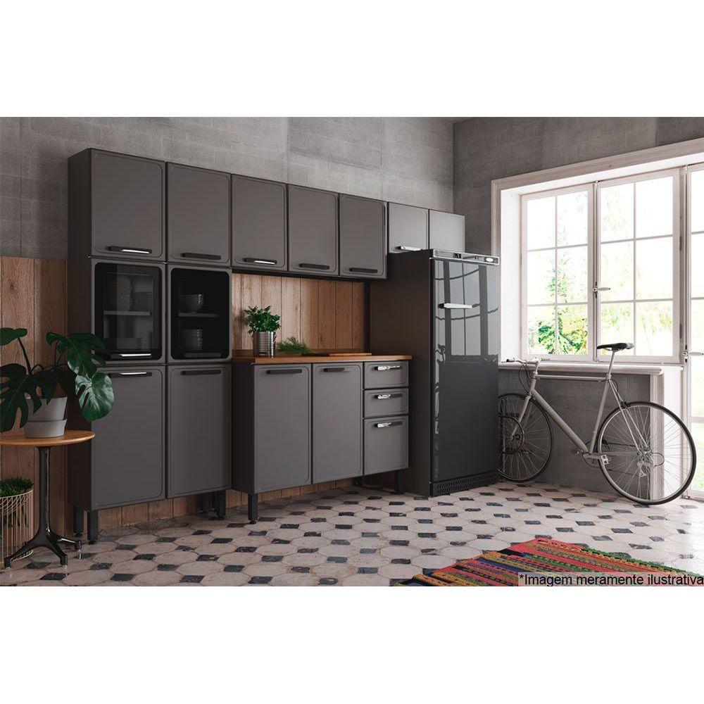 Cozinha Modulada Completa Estilo 4 Pecas 2 Armarios 1 Balcao 1 Paneleiro C4p104 Cinza Grafite Bertolini