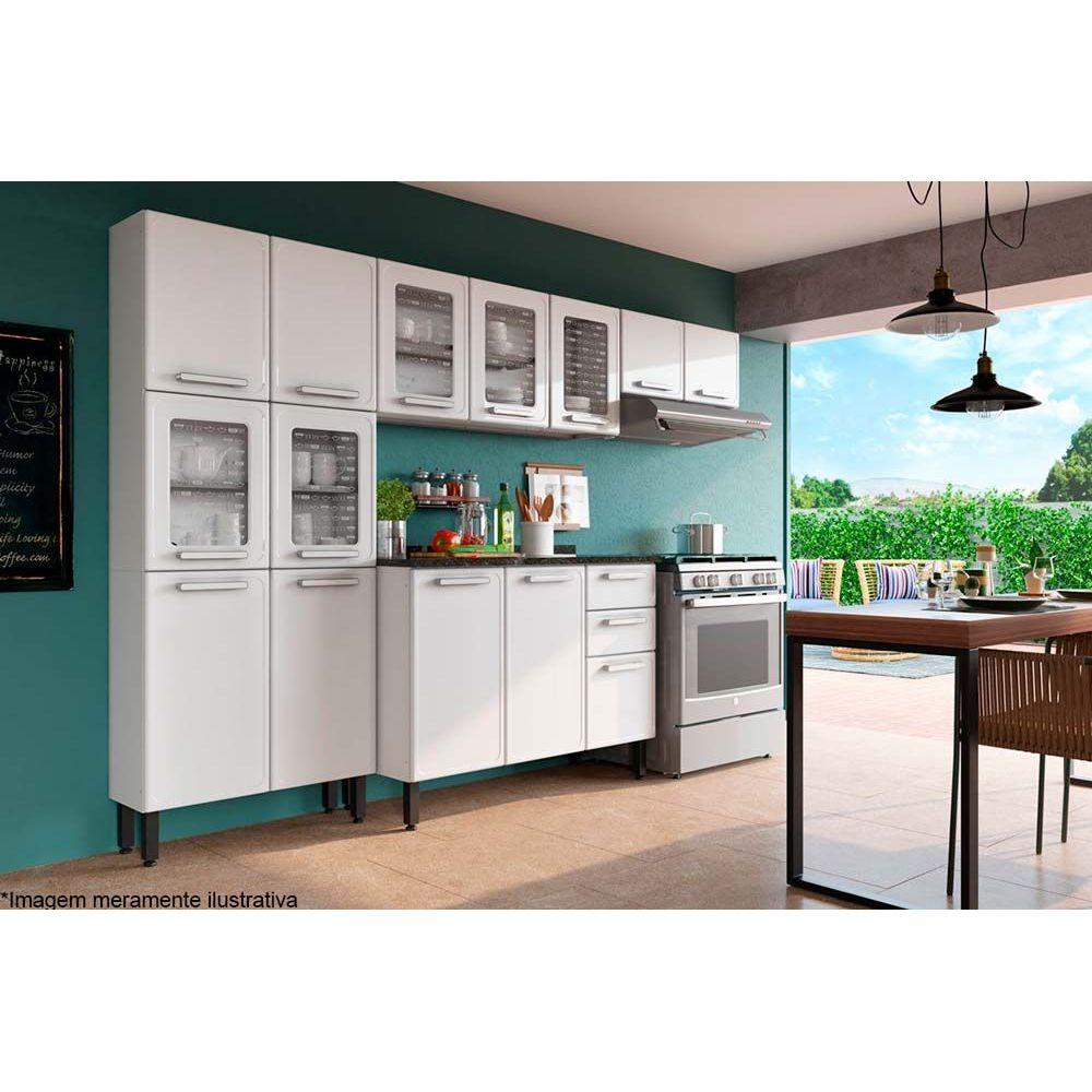 Cozinha Modulada Completa Gourmet 4 Pecas 2 Armarios 1 Balcao 1 Paneleiro C4p62 Branco Bertolini